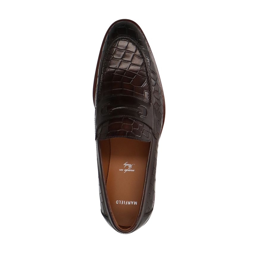 Bruine leren loafers met crocoprint