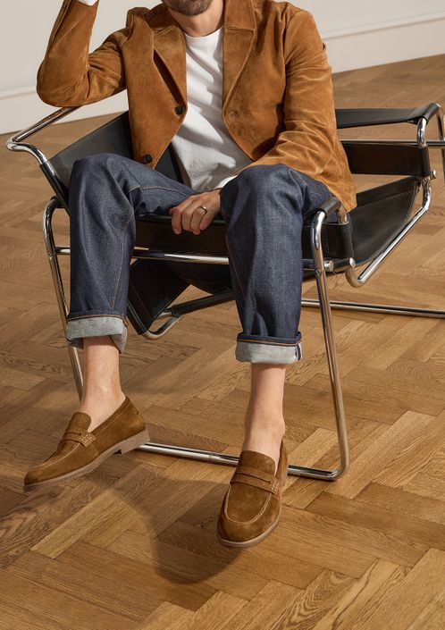 Bruine suède loafers