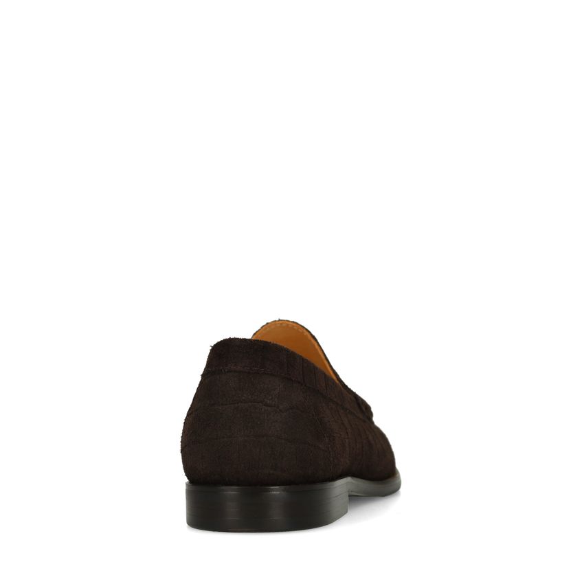 Bruine suède loafers met crocoprint