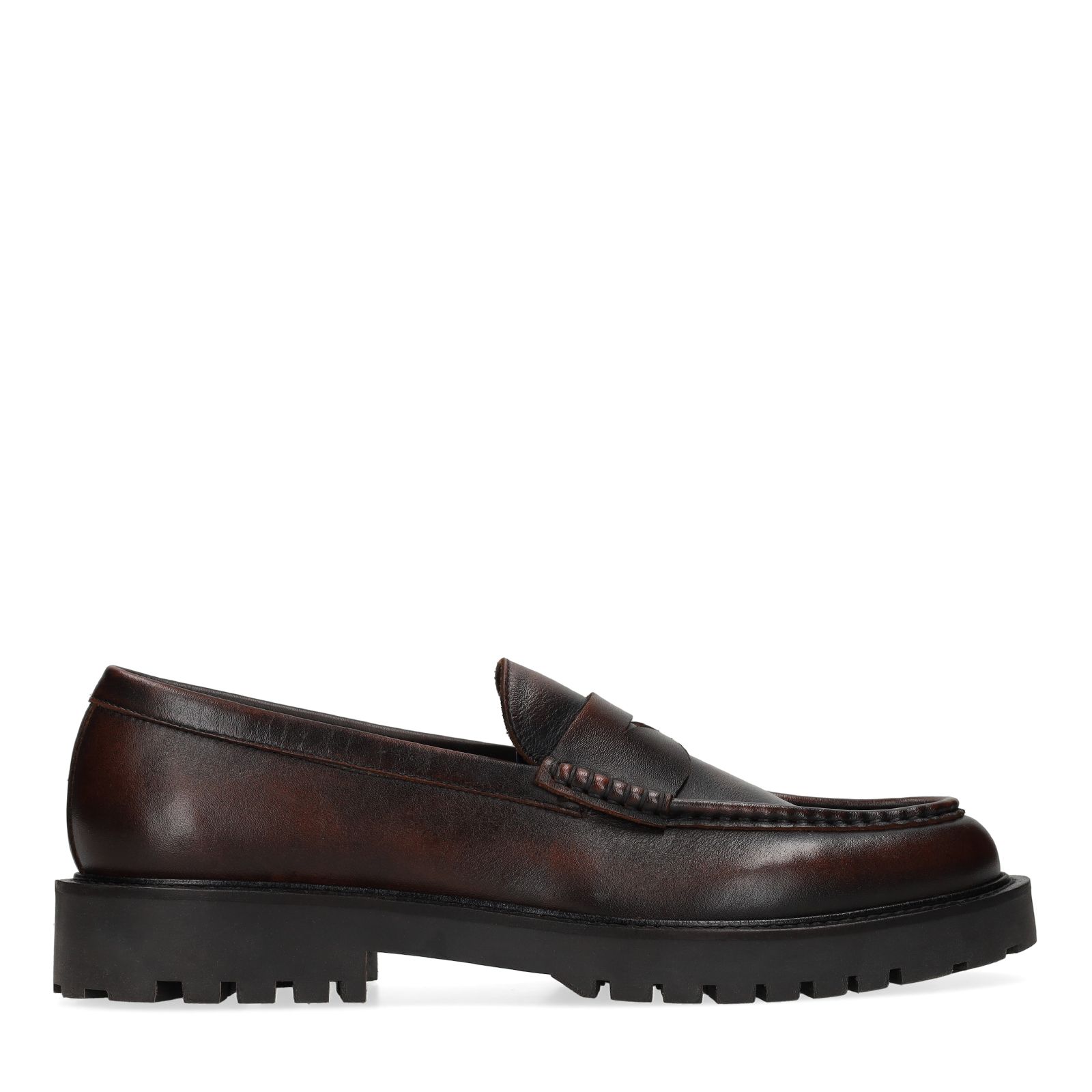Cognacfarbene Leder-Loafer in Washed-Optik