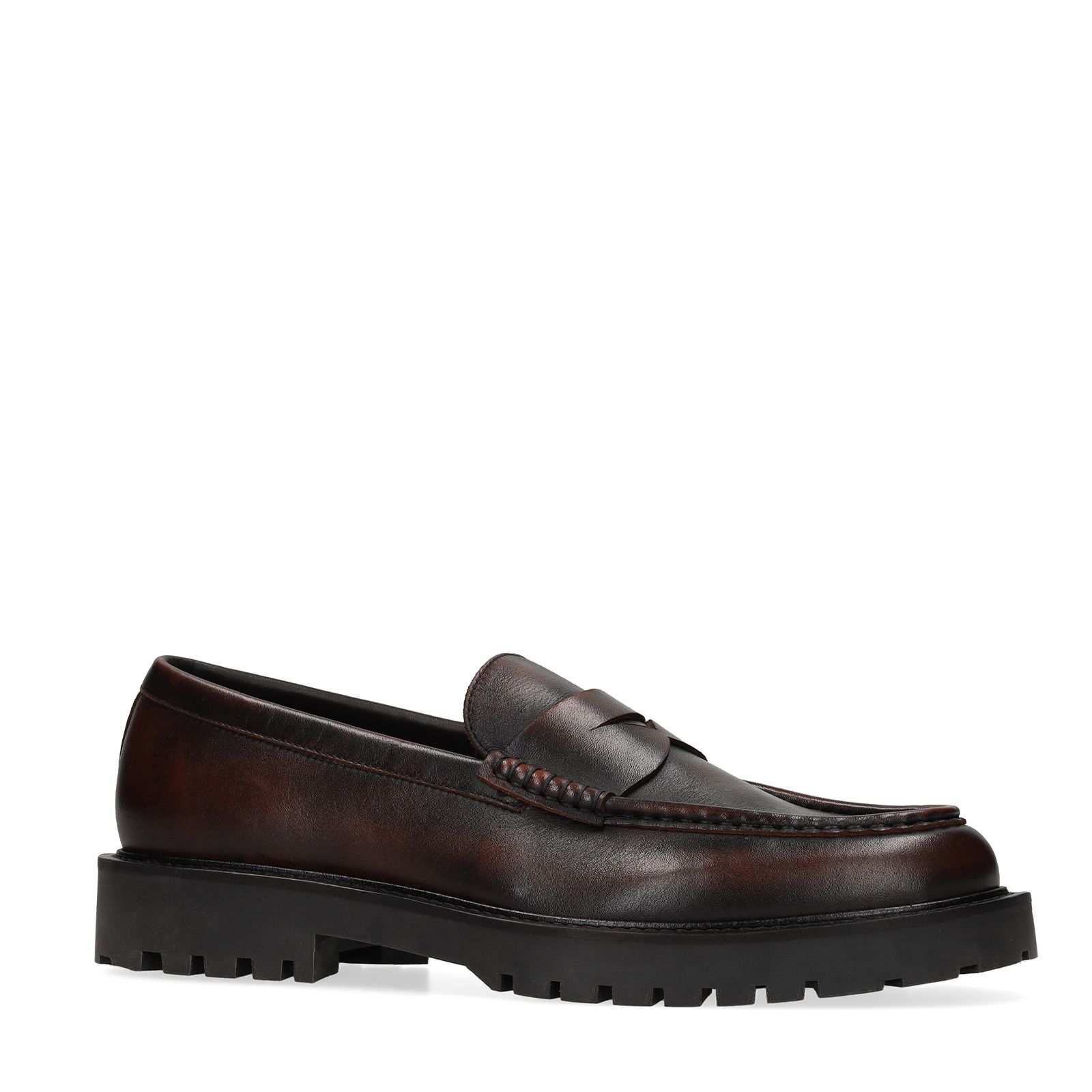 Cognacfarbene Leder-Loafer in Washed-Optik