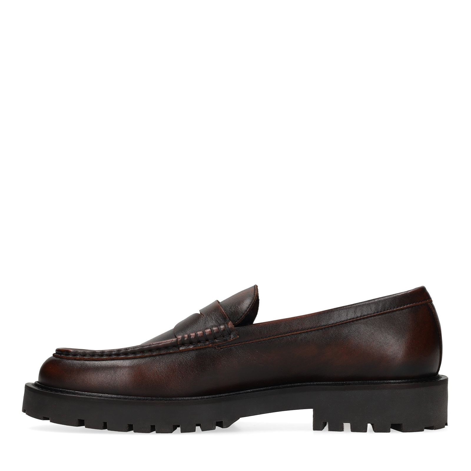 Cognacfarbene Leder-Loafer in Washed-Optik