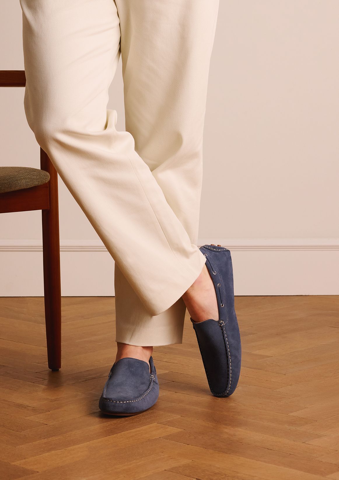 Blauwe suède loafers