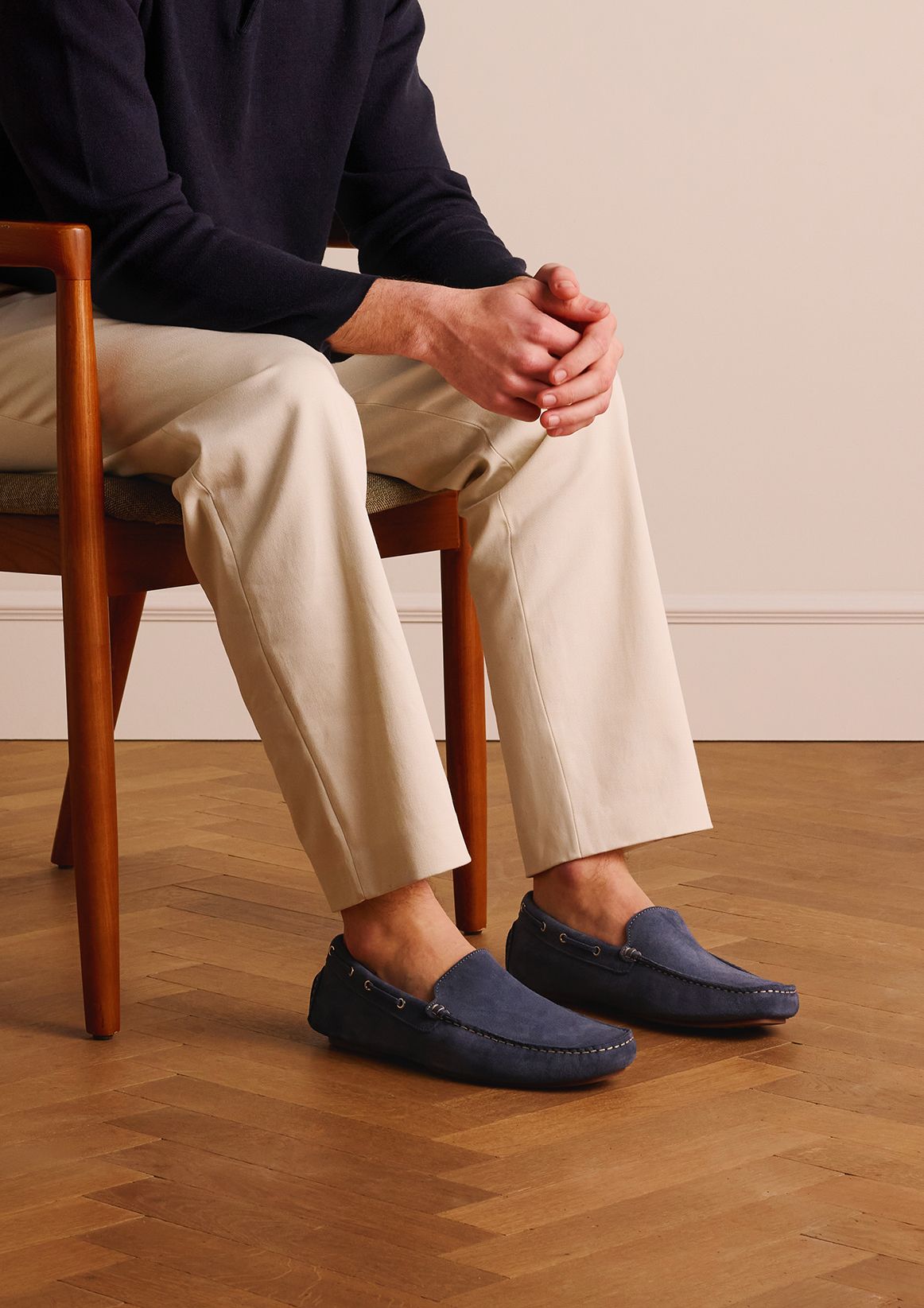 Blauwe suède loafers