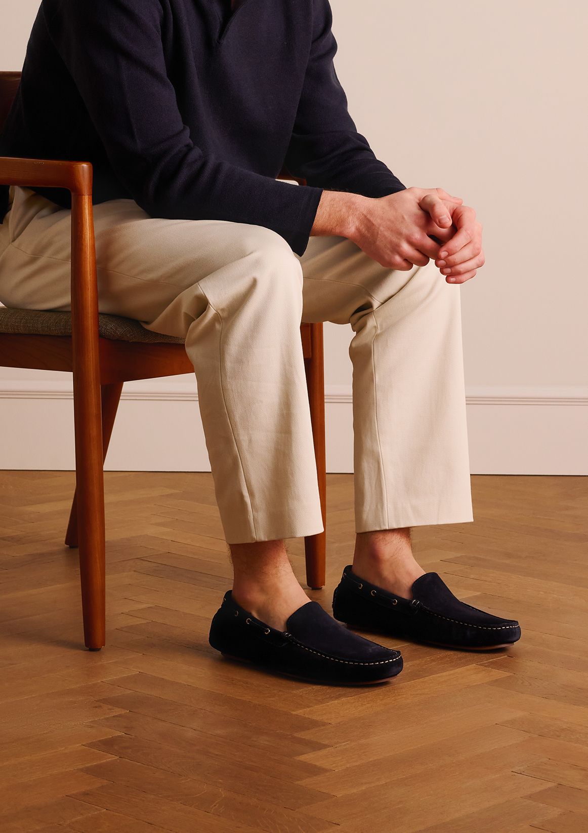 Donkerblauwe suède loafers