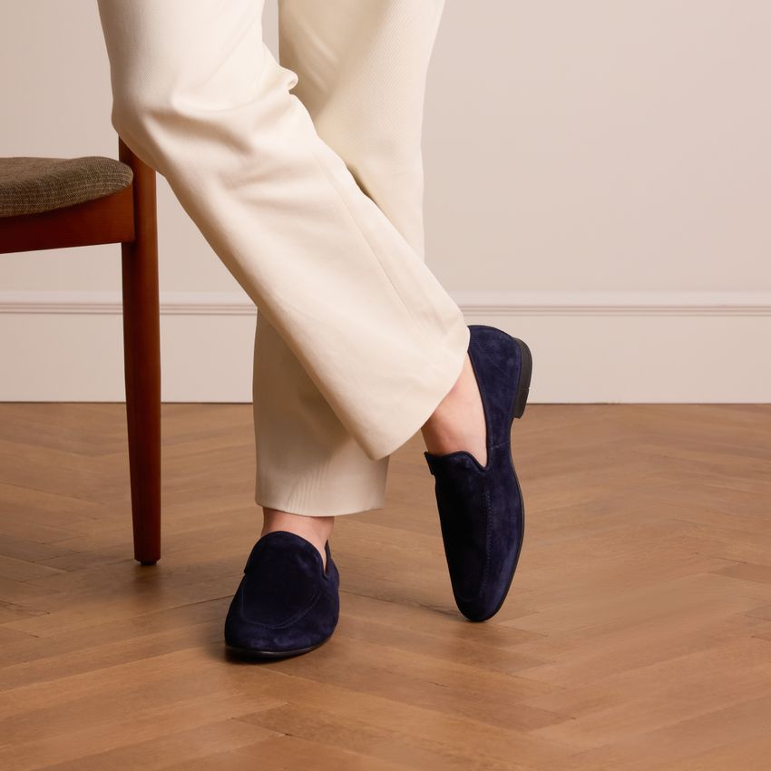 Blauwe suède loafers