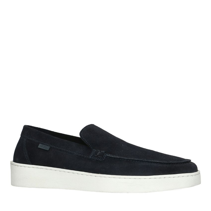 Blauwe suède loafers