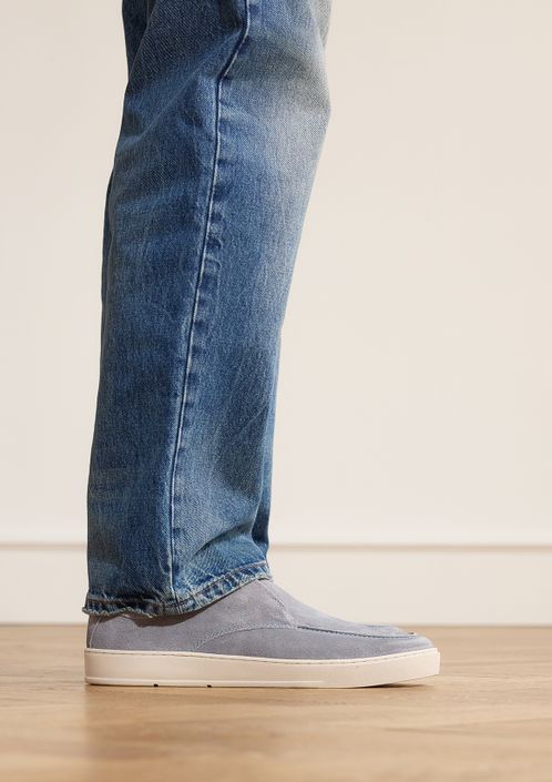 Blauwe suède loafers