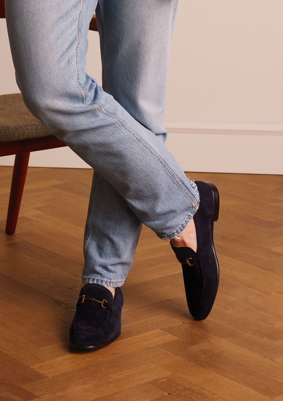 Blaue Veloursleder-Loafer