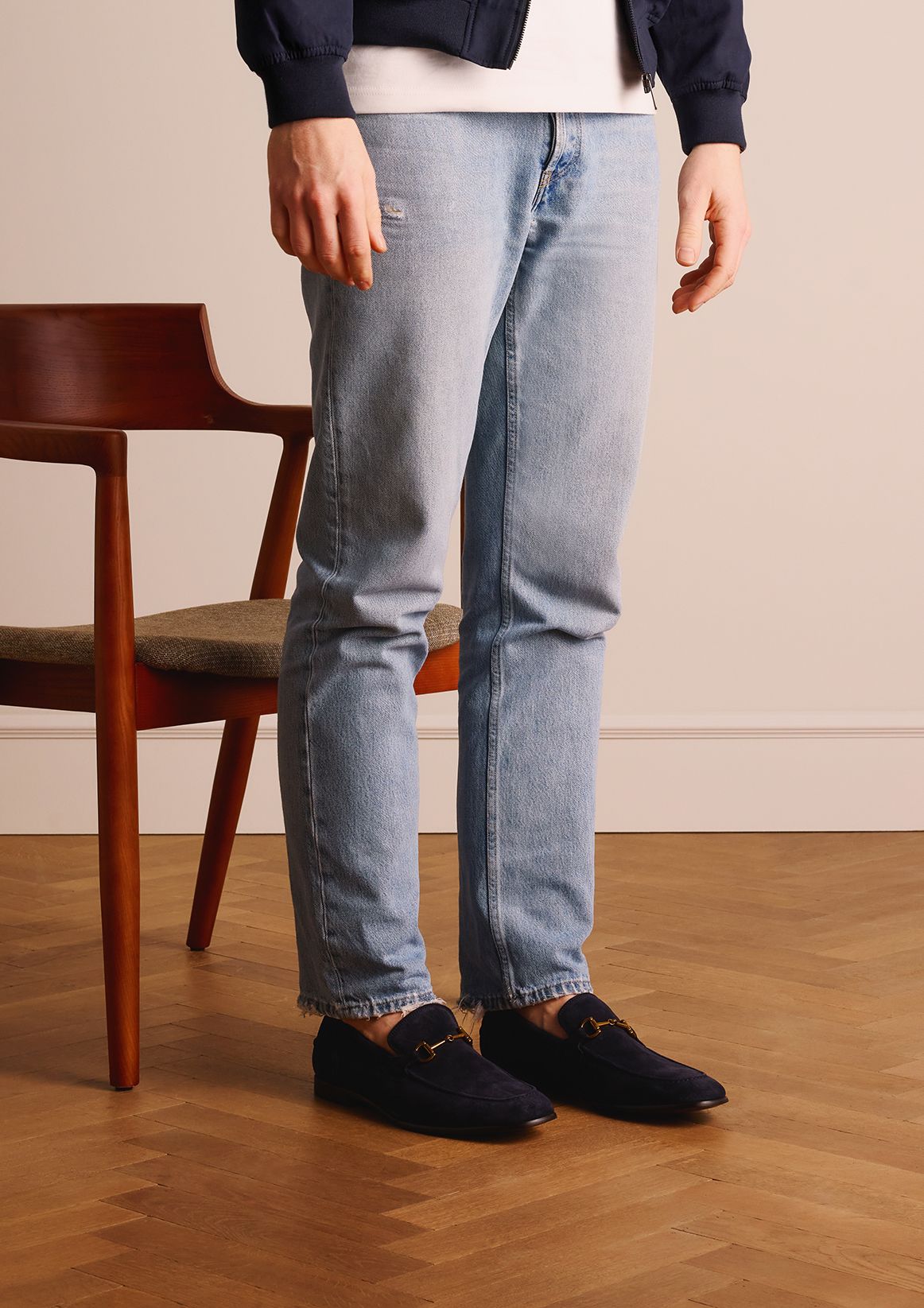 Blauwe suède loafers