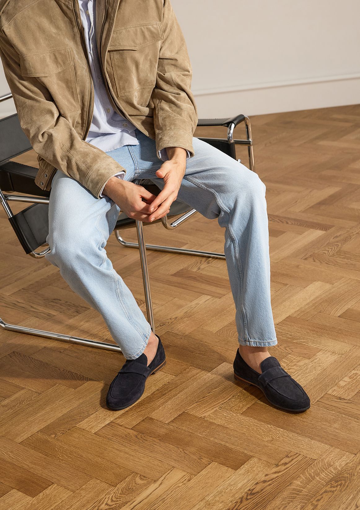Blauwe suède loafers