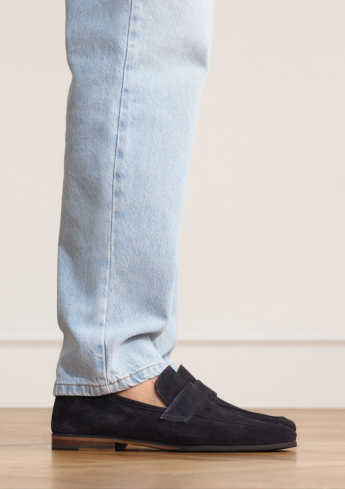 Blauwe suède loafers
