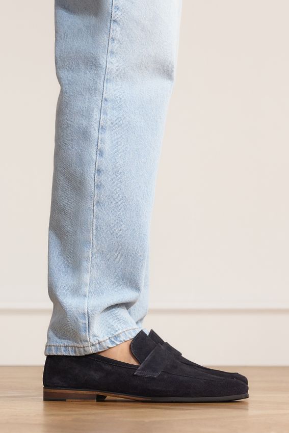Blauwe suède loafers