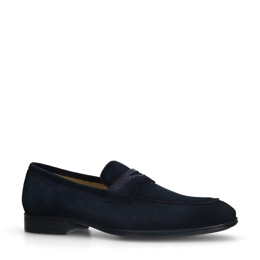 Blauwe suède loafers