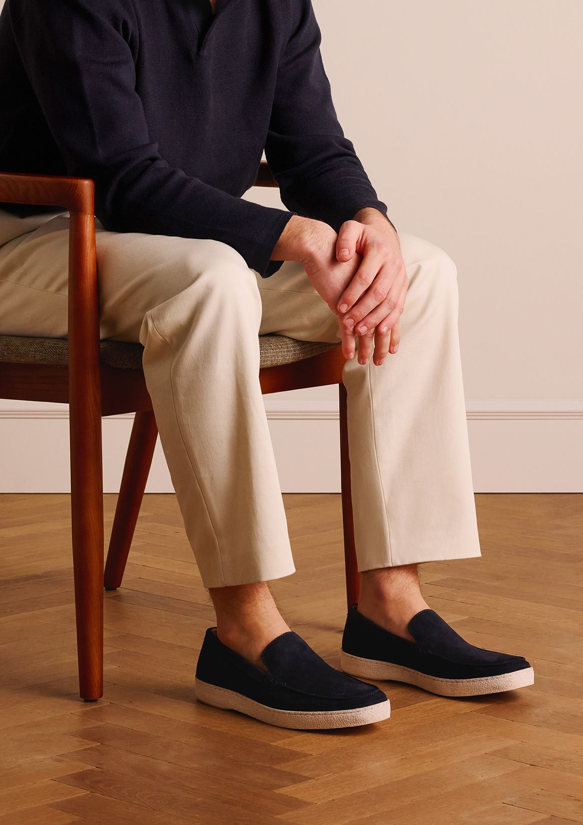 Donkerblauwe suède loafers