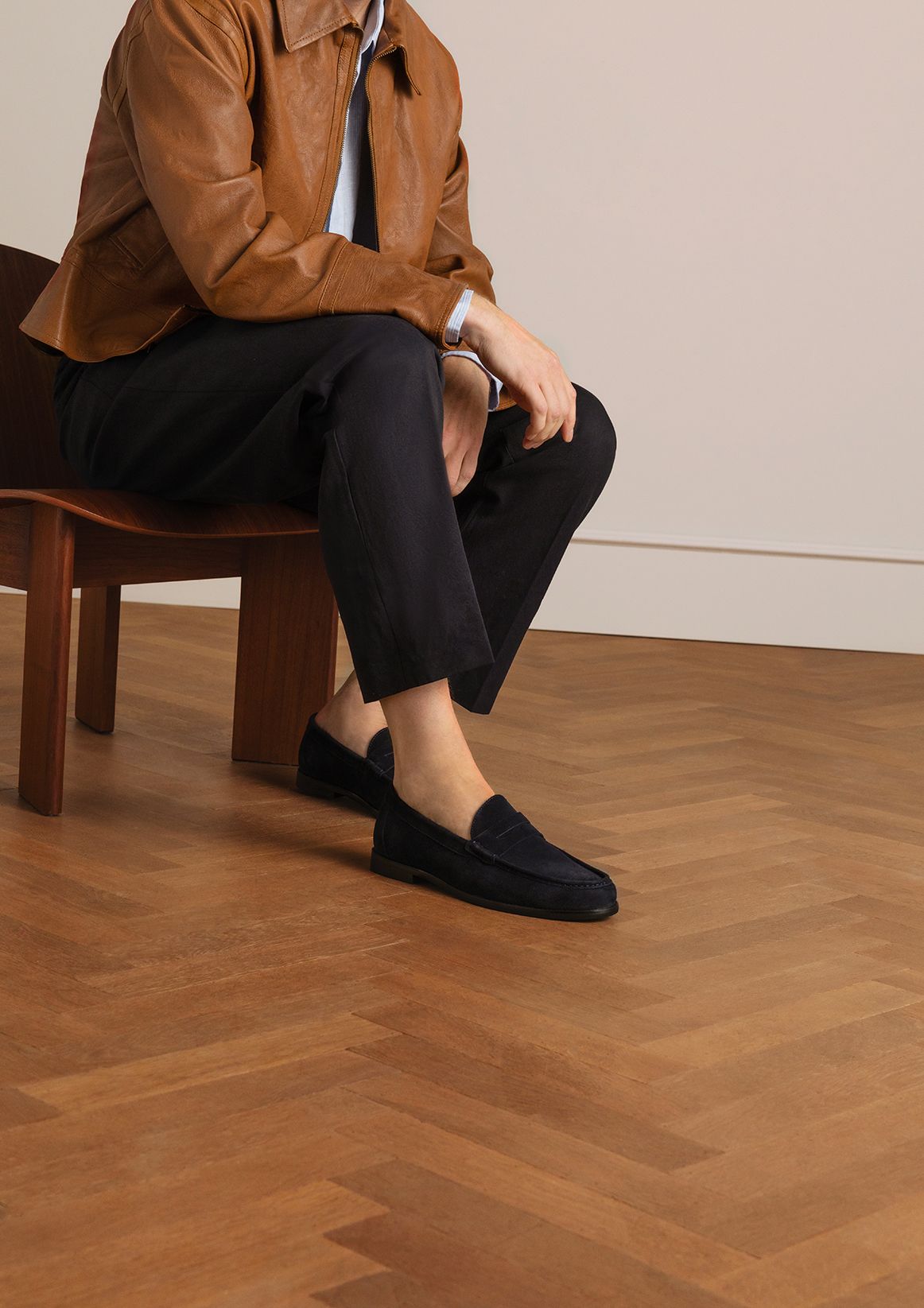 Donkerblauwe suède loafers