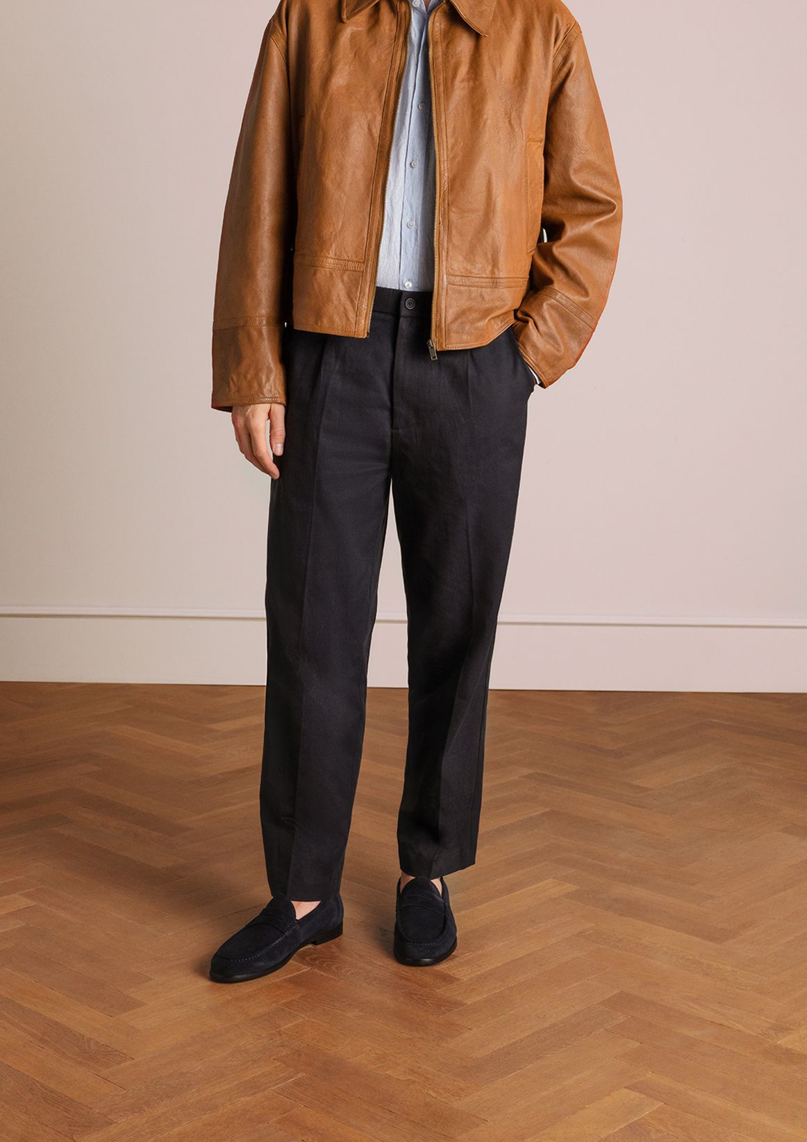 Donkerblauwe suède loafers