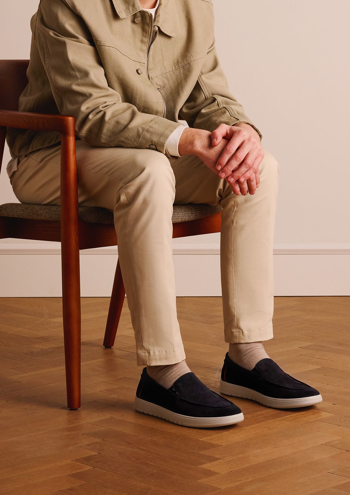 Blauwe suède loafers