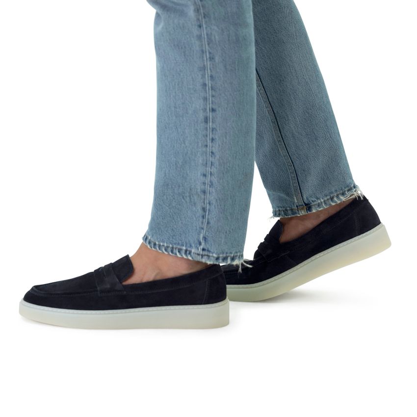 Donkerblauwe suède loafers