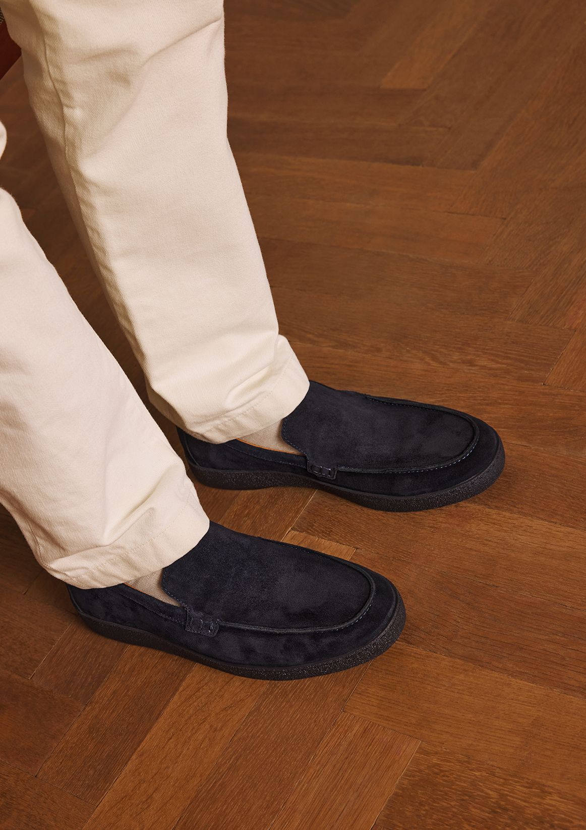 Dunkelblaue Veloursleder-Loafer