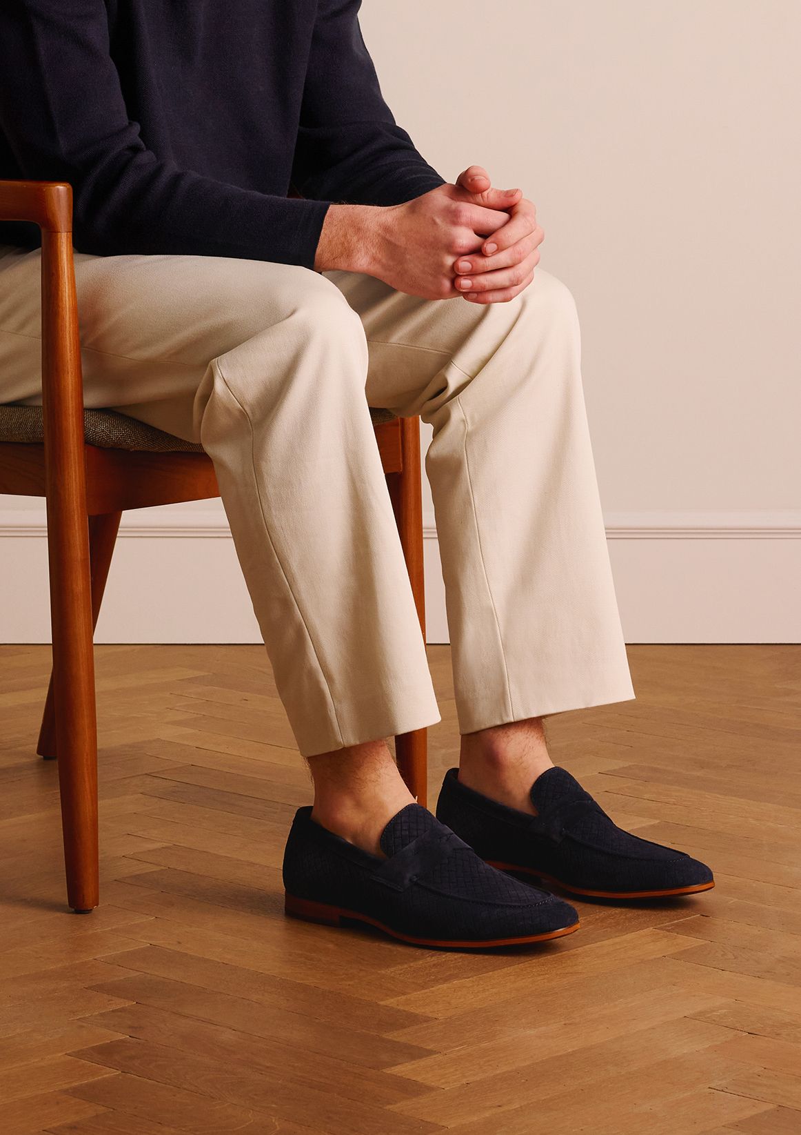 Donkerblauwe suède loafers