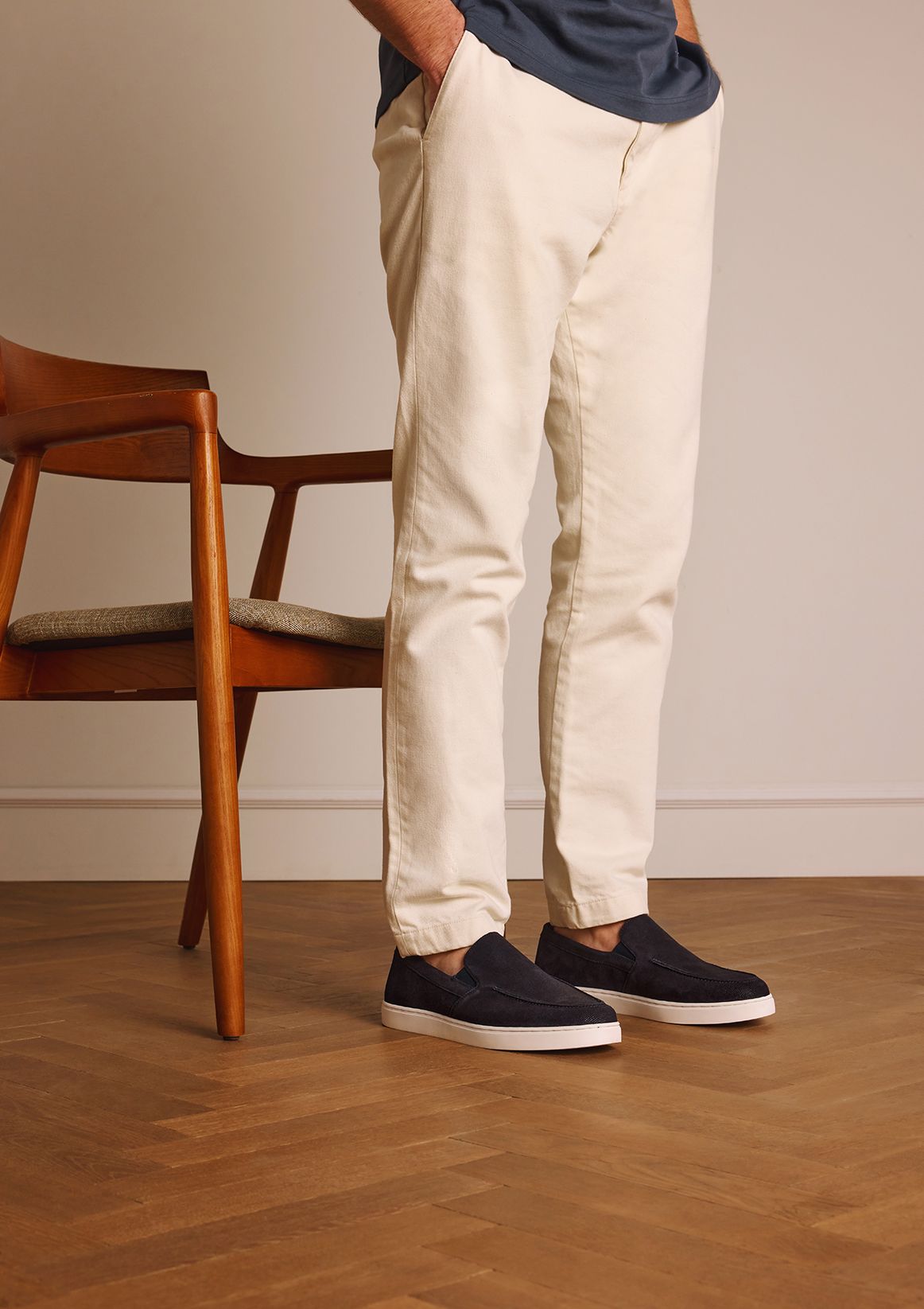 Donkerblauwe suède loafers