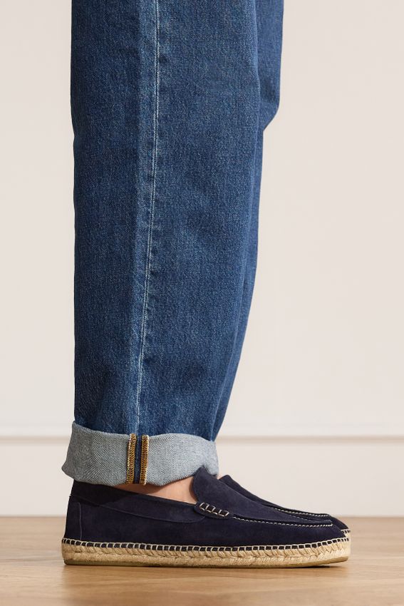 Marineblaue Espadrilles aus Veloursleder