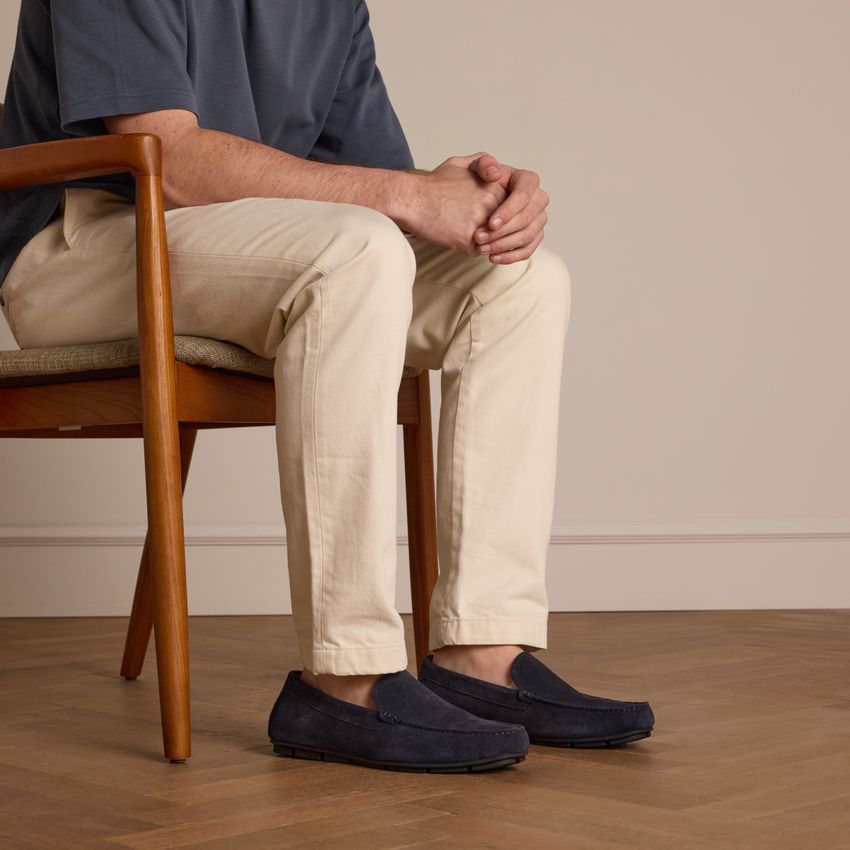 Donkerblauwe suède loafer