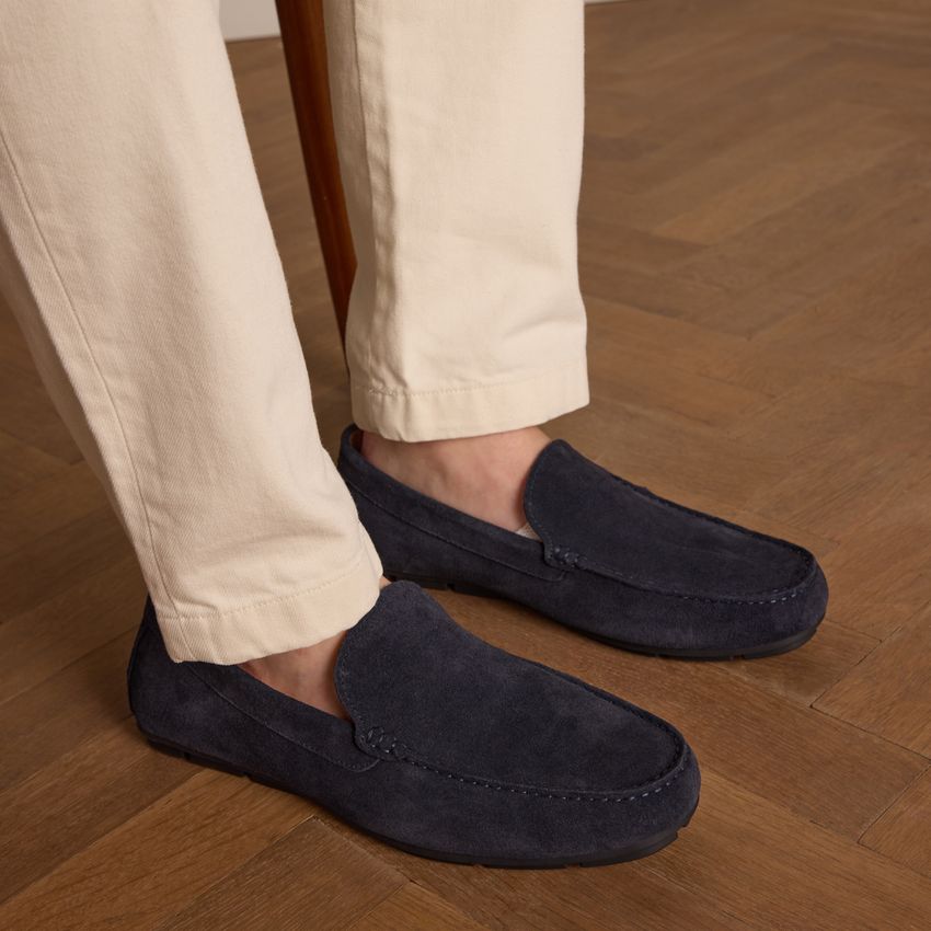 Donkerblauwe suède loafer