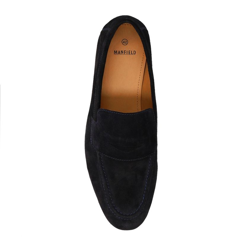 Donkerblauwe suède loafers