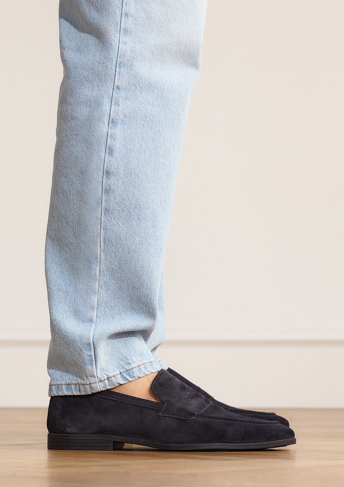 Donkerblauwe suède loafers