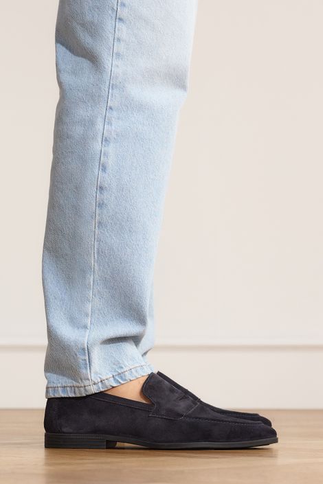 Dunkelblaue Veloursleder-Loafer