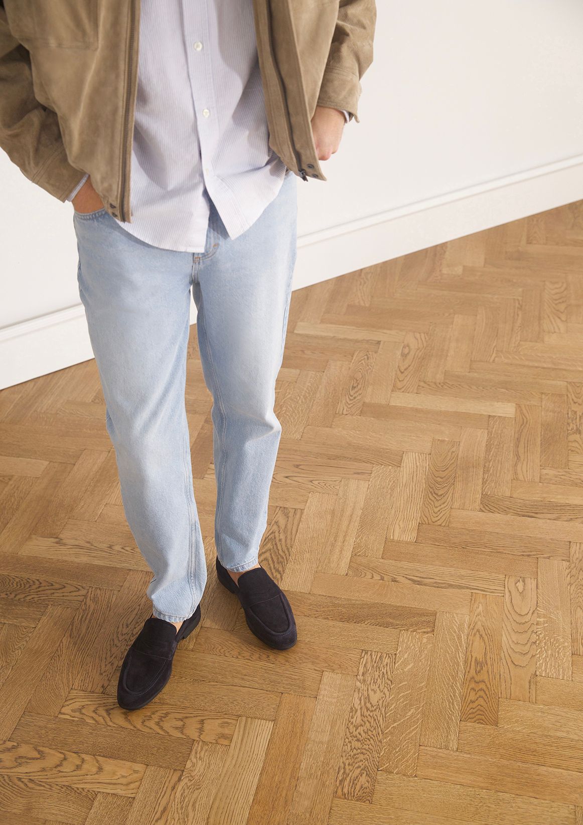Donkerblauwe suède loafers