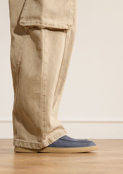 Blauwe suède loafers