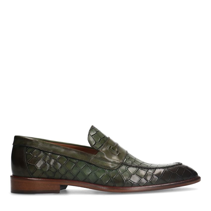 Groene leren loafers met crocoprint