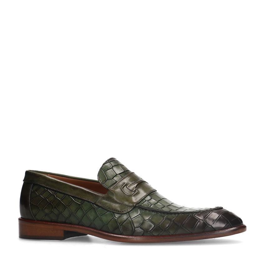 Groene leren loafers met crocoprint