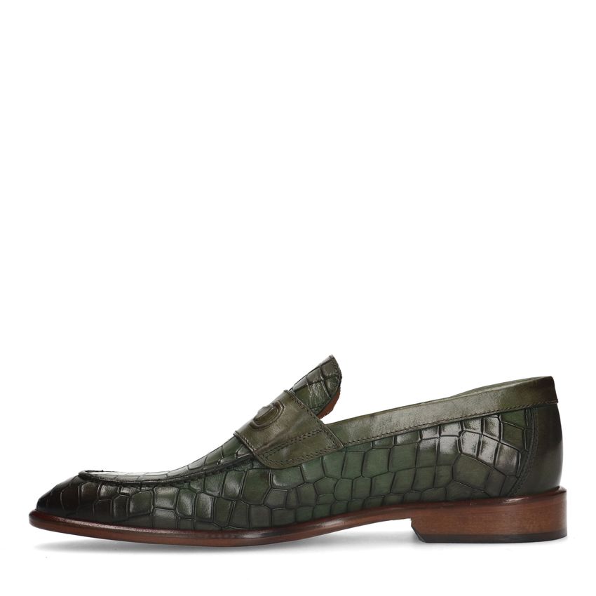 Groene leren loafers met crocoprint