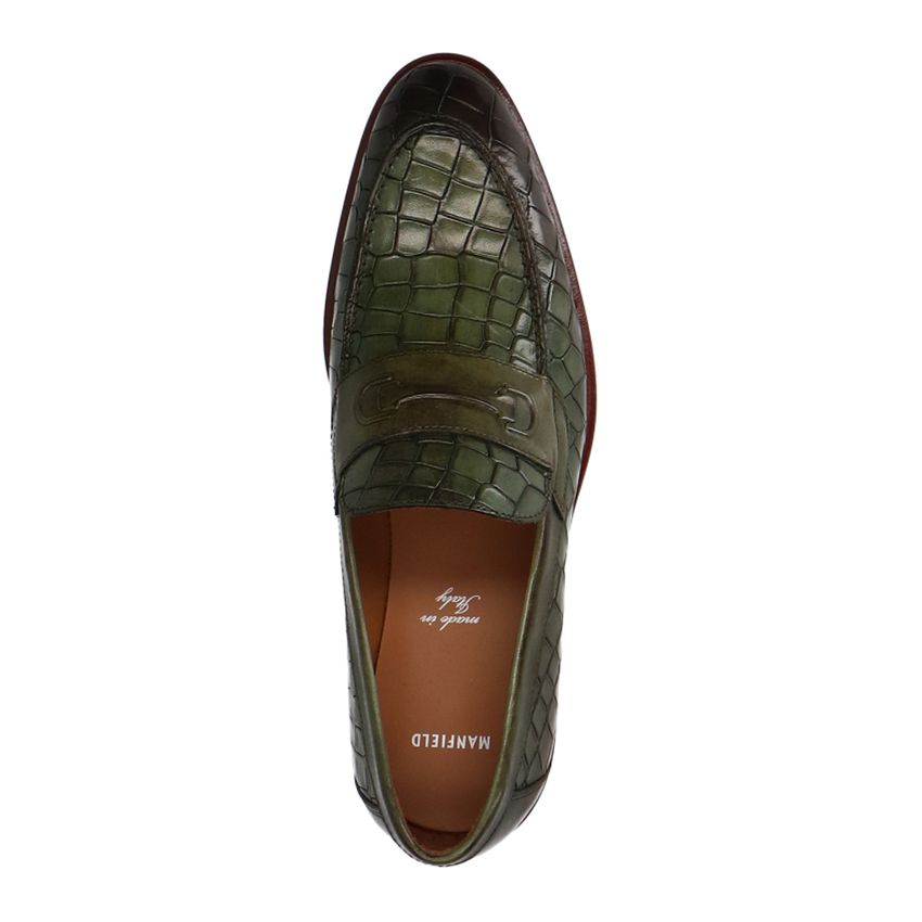 Groene leren loafers met crocoprint