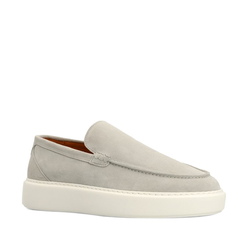 Hellgraue Veloursleder-Loafer