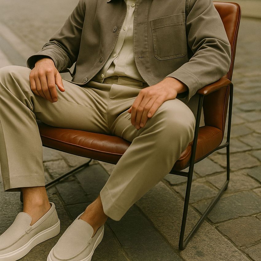 Hellgraue Veloursleder-Loafer