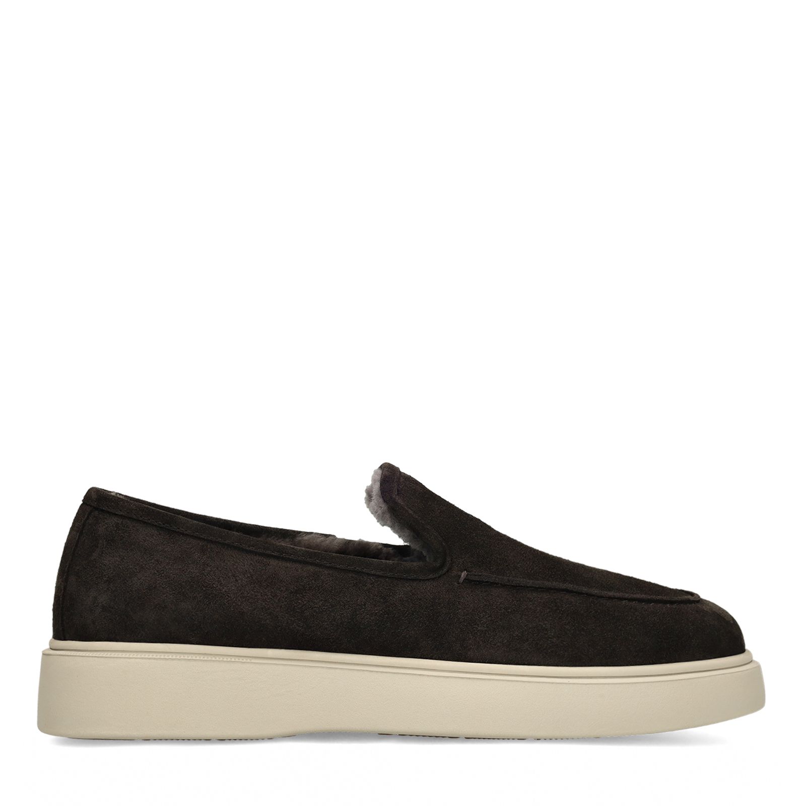 Donkergrijze suède loafers