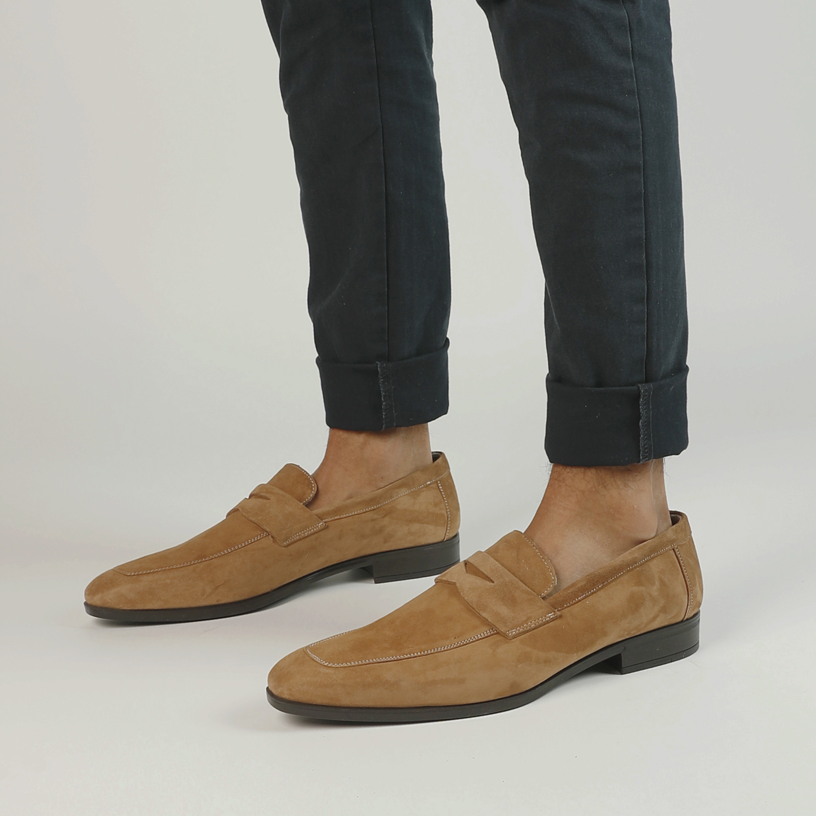 Cognacfarbene Veloursleder-Loafer | Slipper | Manfield | Manfield
