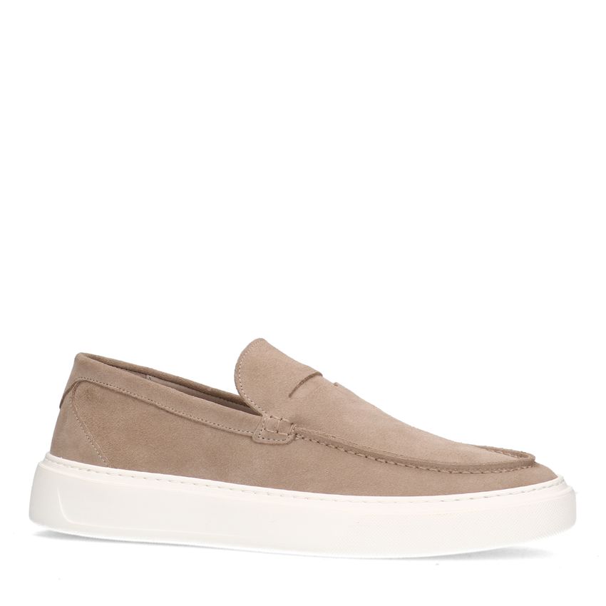 Beigefarbene Veloursleder-Loafer mit sportlicher Sohle