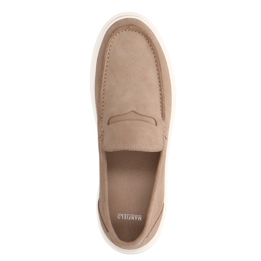 Beige suède loafers met sportieve zool