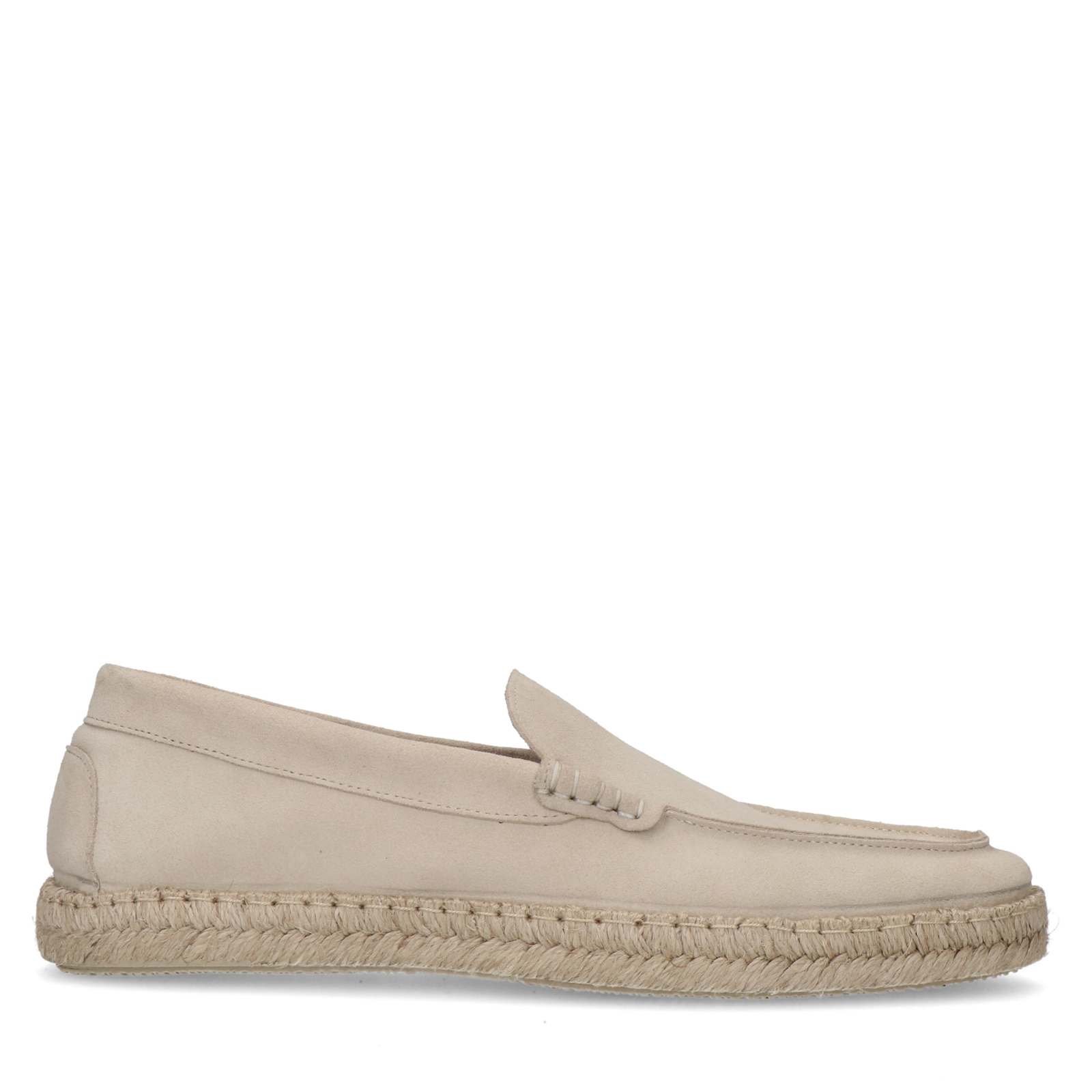 Beigefarbene Veloursleder-Loafer mit Jute-Sohle | Espadrilles 