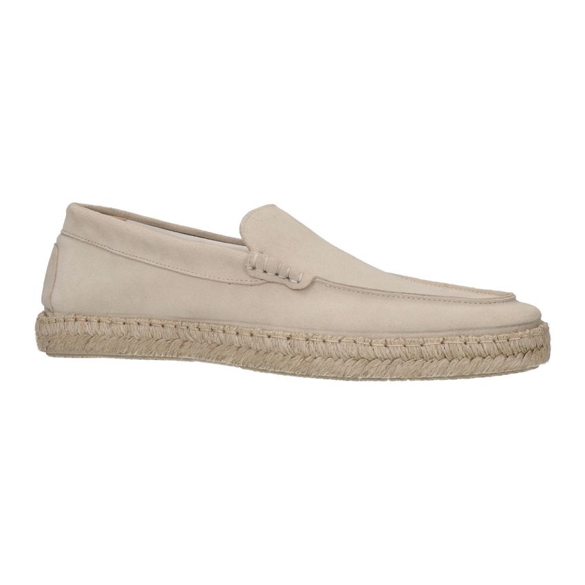 Beige suède loafers met touwzool