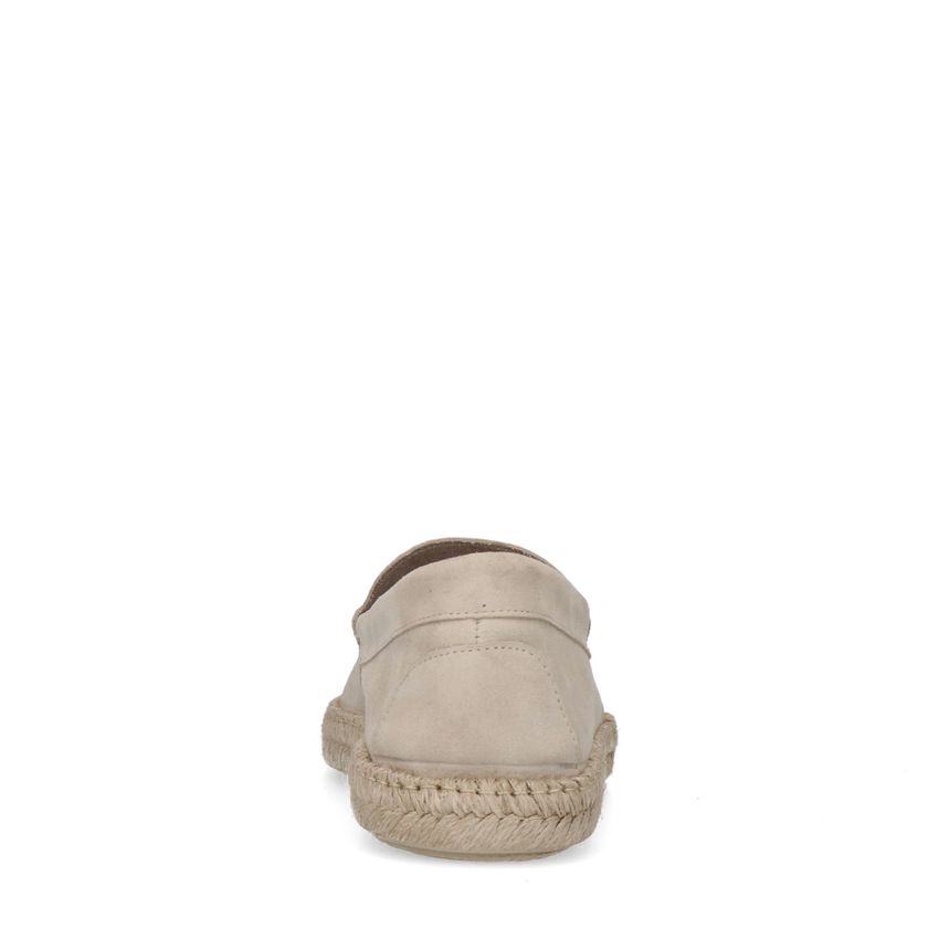 Beige suède loafers met touwzool