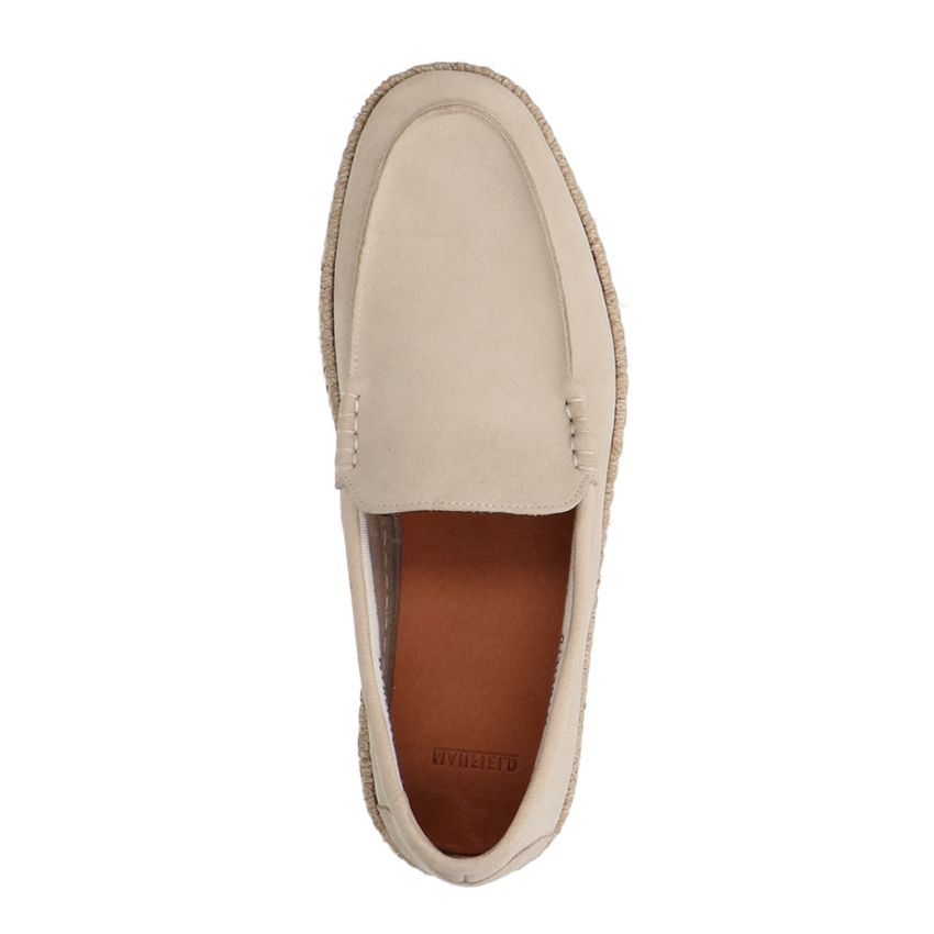 Beige suède loafers met touwzool