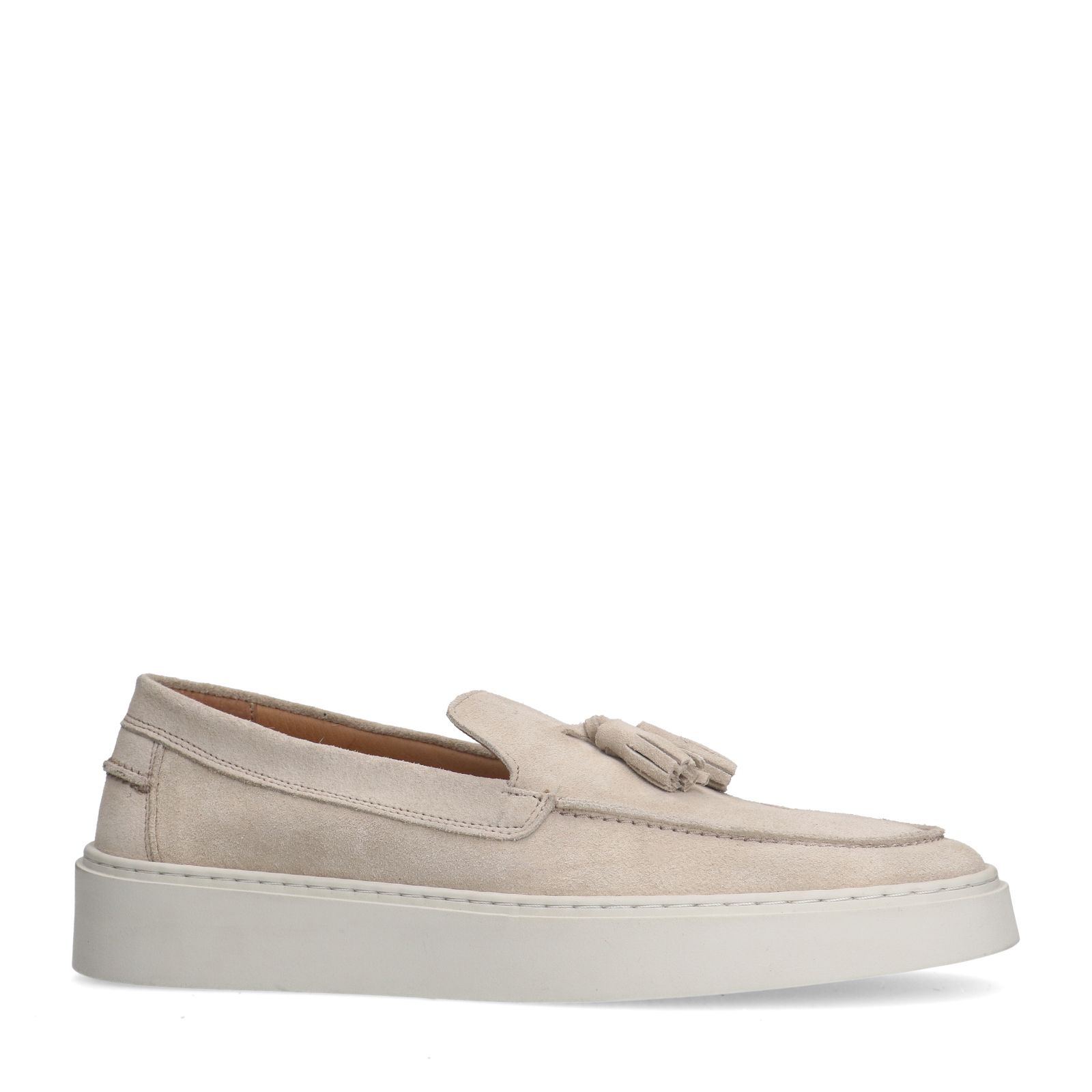 Beige suède loafers met kwastjes