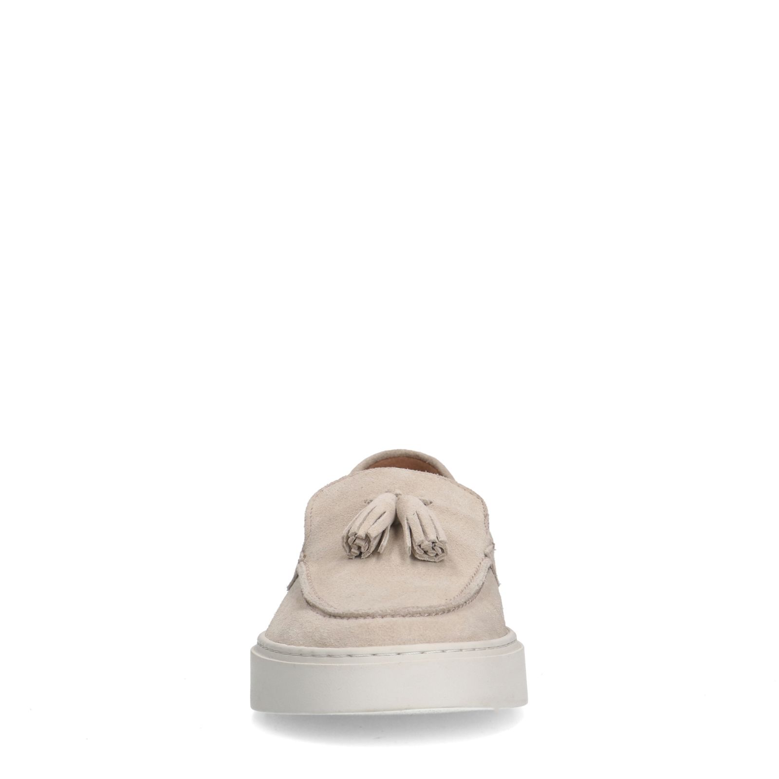 Beige suède loafers met kwastjes